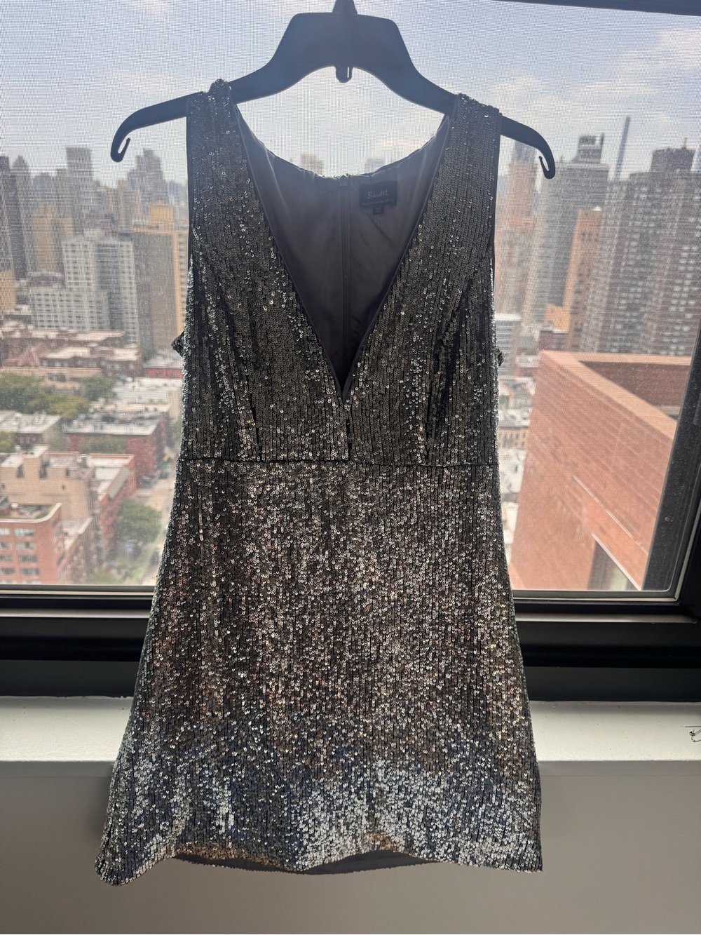 Bardot Silver Sequined V-Neck Mini Dress